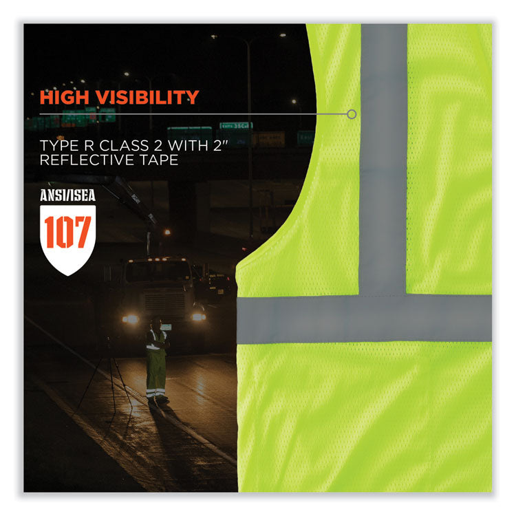 ergodyne® GloWear 8210HL-S Single Size Class 2 Economy Mesh Vest, Polyester, Large, Lime, Ships in 1-3 Business Days (EGO24524) Each