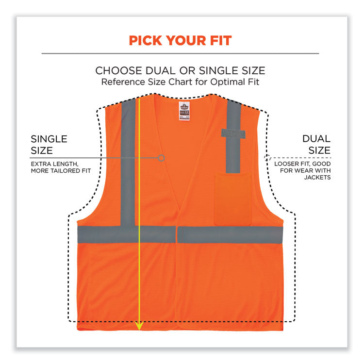 ergodyne® GloWear 8210HL-S Single Size Class 2 Economy Mesh Vest, Polyester, X-Small, Orange, Ships in 1-3 Business Days (EGO24531) Each