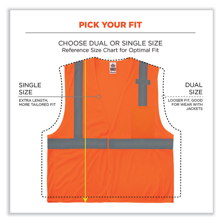 ergodyne® GloWear 8210HL-S Single Size Class 2 Economy Mesh Vest, Polyester, Small, Orange, Ships in 1-3 Business Days (EGO24532) Each