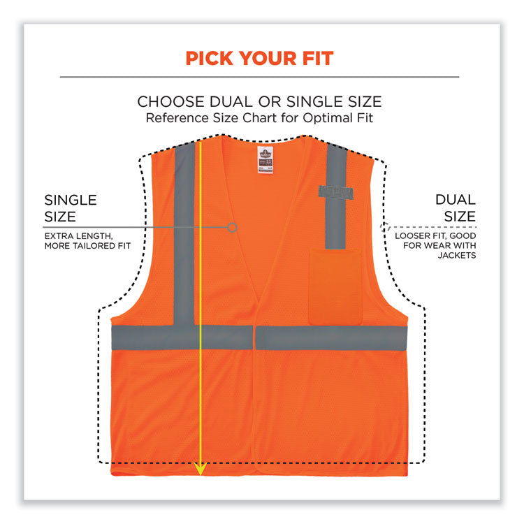 ergodyne® GloWear 8210HL-S Single Size Class 2 Economy Mesh Vest, Polyester, Medium, Orange, Ships in 1-3 Business Days (EGO24533) Each