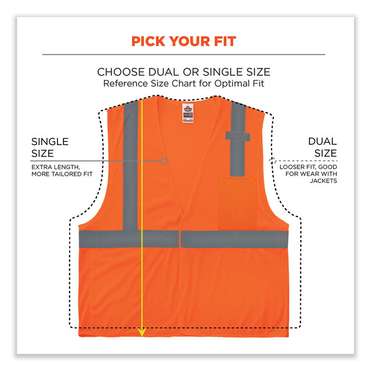ergodyne® GloWear 8210HL-S Single Size Class 2 Economy Mesh Vest, Polyester, Large, Orange, Ships in 1-3 Business Days (EGO24534) Each