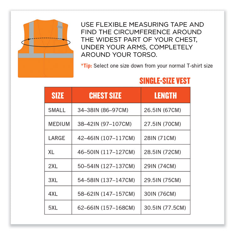 ergodyne® GloWear 8210HL-S Single Size Class 2 Economy Mesh Vest, Polyester, Large, Orange, Ships in 1-3 Business Days (EGO24534) Each