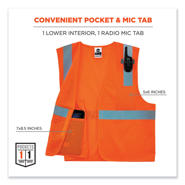 ergodyne® GloWear 8210HL-S Single Size Class 2 Economy Mesh Vest, Polyester, X-Large, Orange, Ships in 1-3 Business Days (EGO24535) Each