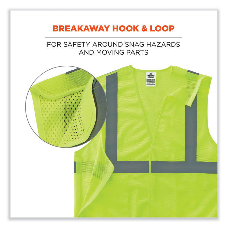 ergodyne® GloWear 8215BA-S Single Size Class 2 Economy Breakaway Mesh Vest, Polyester, Medium, Lime, Ships in 1-3 Business Days (EGO24543) Each