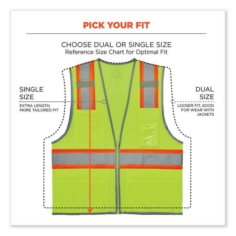ergodyne® GloWear 8246Z-S Single Size Class 2 Two-Tone Mesh Vest, Polyester, X-Large, Lime, Ships in 1-3 Business Days (EGO24565) Each