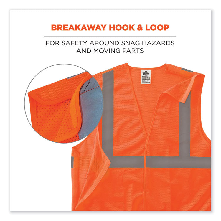 ergodyne® GloWear 8215BA-S Single Size Class 2 Economy Breakaway Mesh Vest, Polyester, X-Large, Orange, Ships in 1-3 Business Days (EGO24555) Each