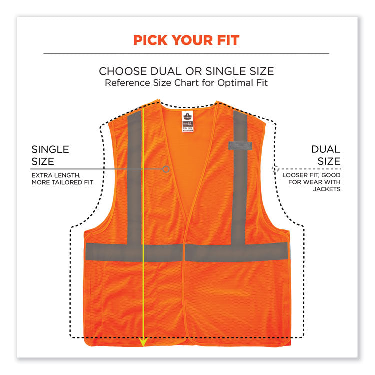 ergodyne® GloWear 8215BA-S Single Size Class 2 Economy Breakaway Mesh Vest, Polyester, Large, Orange, Ships in 1-3 Business Days (EGO24554) Each