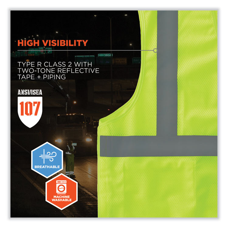 ergodyne® GloWear 8215BA-S Single Size Class 2 Economy Breakaway Mesh Vest, Polyester, 5X-Large, Lime, Ships in 1-3 Business Days (EGO24549) Each