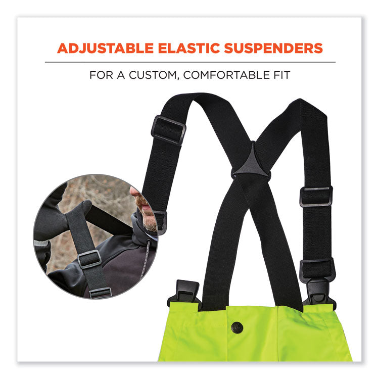 ergodyne® GloWear 8918BK Class E Hi-Vis Rain Bibs Black Bottom, 3X-Large, Lime, Ships in 1-3 Business Days (EGO25017) Each
