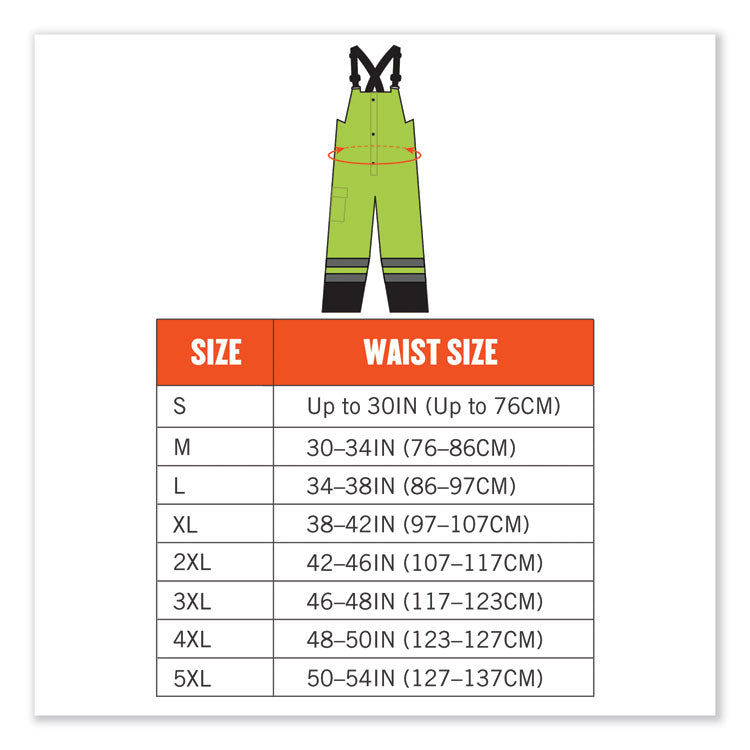 ergodyne® GloWear 8918BK Class E Hi-Vis Rain Bibs Black Bottom, 3X-Large, Lime, Ships in 1-3 Business Days (EGO25017) Each
