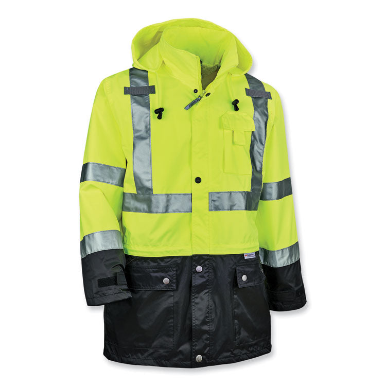 ergodyne® GloWear 8365BK Class 3 Hi-Vis Rain Jacket Black Bottom, Small, Lime, Ships in 1-3 Business Days (EGO25322) Each