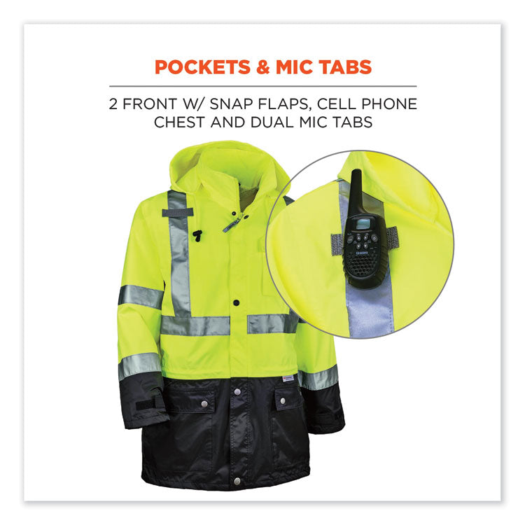 ergodyne® GloWear 8365BK Class 3 Hi-Vis Rain Jacket Black Bottom, Medium, Lime, Ships in 1-3 Business Days (EGO25323) Each