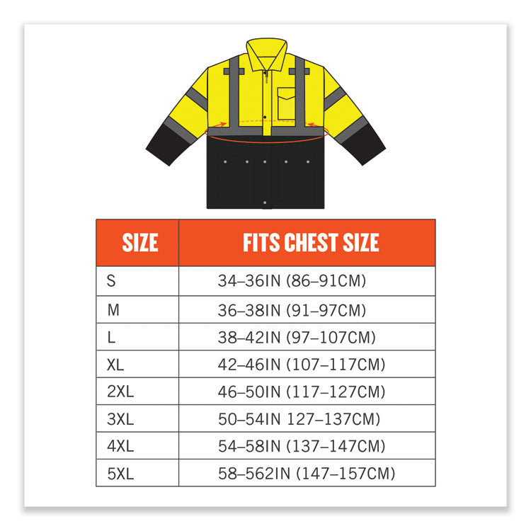 ergodyne® GloWear 8365BK Class 3 Hi-Vis Rain Jacket Black Bottom, Large, Lime, Ships in 1-3 Business Days (EGO25324) Each
