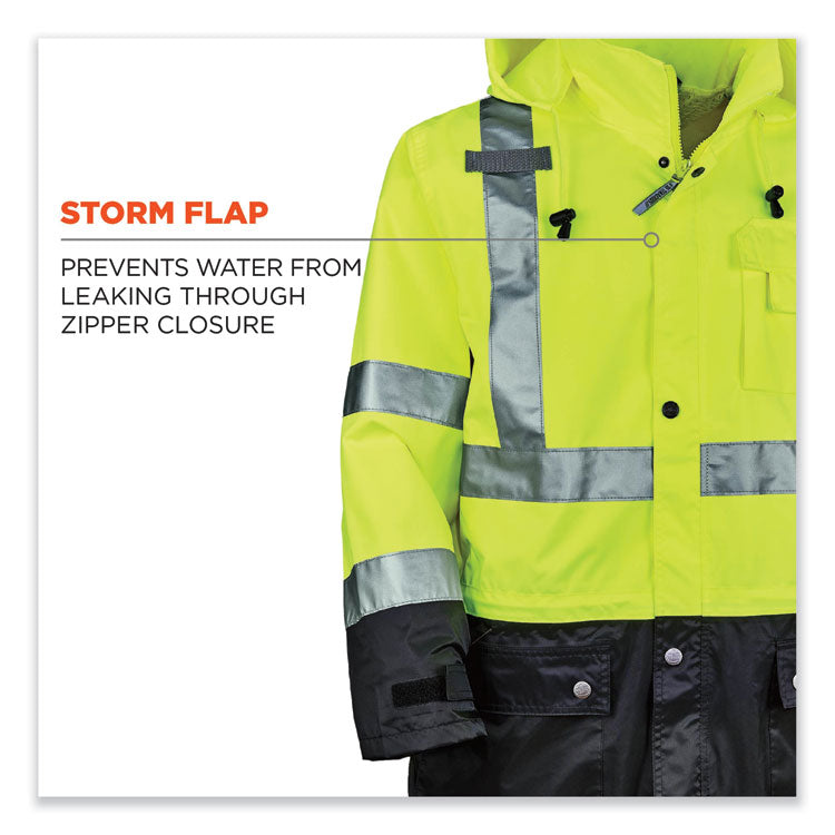ergodyne® GloWear 8365BK Class 3 Hi-Vis Rain Jacket Black Bottom, X-Large, Lime, Ships in 1-3 Business Days (EGO25325) Each
