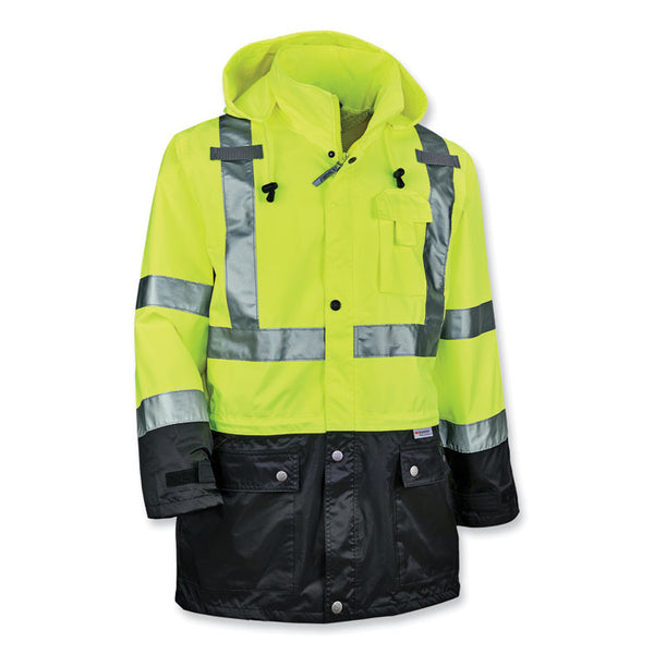 ergodyne® GloWear 8365BK Class 3 Hi-Vis Rain Jacket Black Bottom, X-Large, Lime, Ships in 1-3 Business Days (EGO25325) Each