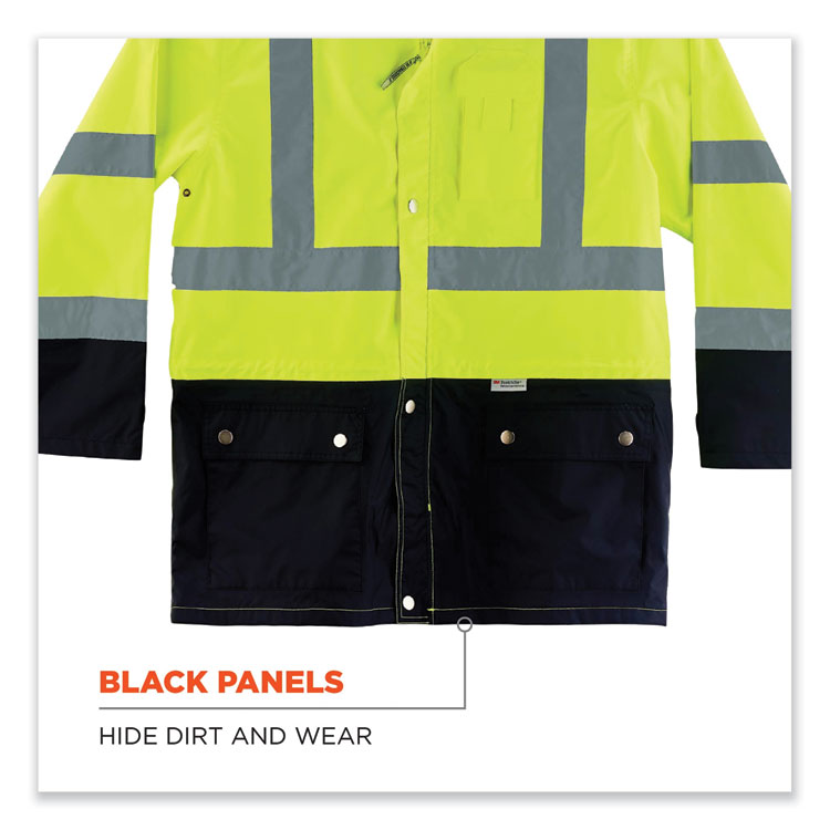 ergodyne® GloWear 8365BK Class 3 Hi-Vis Rain Jacket Black Bottom, 3X-Large, Lime, Ships in 1-3 Business Days (EGO25327) Each