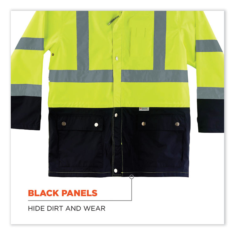 ergodyne® GloWear 8365BK Class 3 Hi-Vis Rain Jacket Black Bottom, 4X-Large, Lime, Ships in 1-3 Business Days (EGO25328) Each