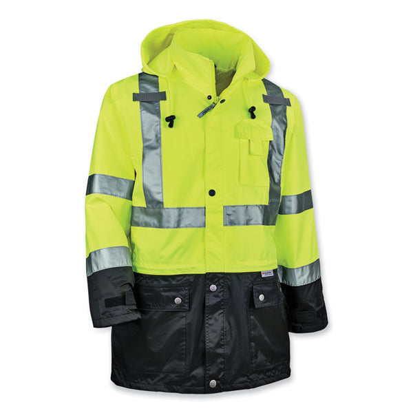 ergodyne® GloWear 8365BK Class 3 Hi-Vis Rain Jacket Black Bottom, 4X-Large, Lime, Ships in 1-3 Business Days (EGO25328) Each