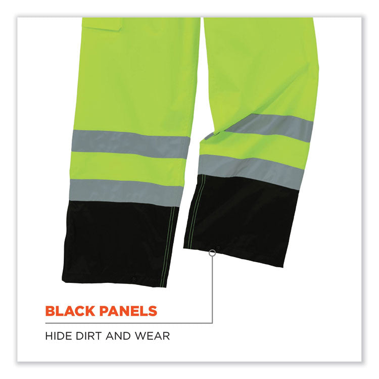 ergodyne® GloWear 8915BK Class E Hi-Vis Rain Pants Black Bottom, 3X-Large, Lime, Ships in 1-3 Business Days (EGO25427) Each