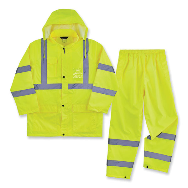 ergodyne® GloWear 8376K Lightweight HV Rain Suit, Large, Lime, Ships in 1-3 Business Days (EGO25434) Each