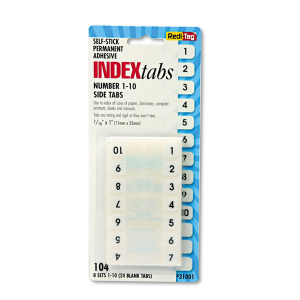 Redi-Tag® Legal Index Tabs, Preprinted Numeric: 1 to 10, 1/12-Cut, White, 0.44" Wide, 104/Pack (RTG31001) Box of 104