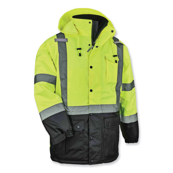 ergodyne® GloWear 8384 Class 3 Hi-Vis Quilted Thermal Parka, Medium, Lime, Ships in 1-3 Business Days (EGO25563) Each