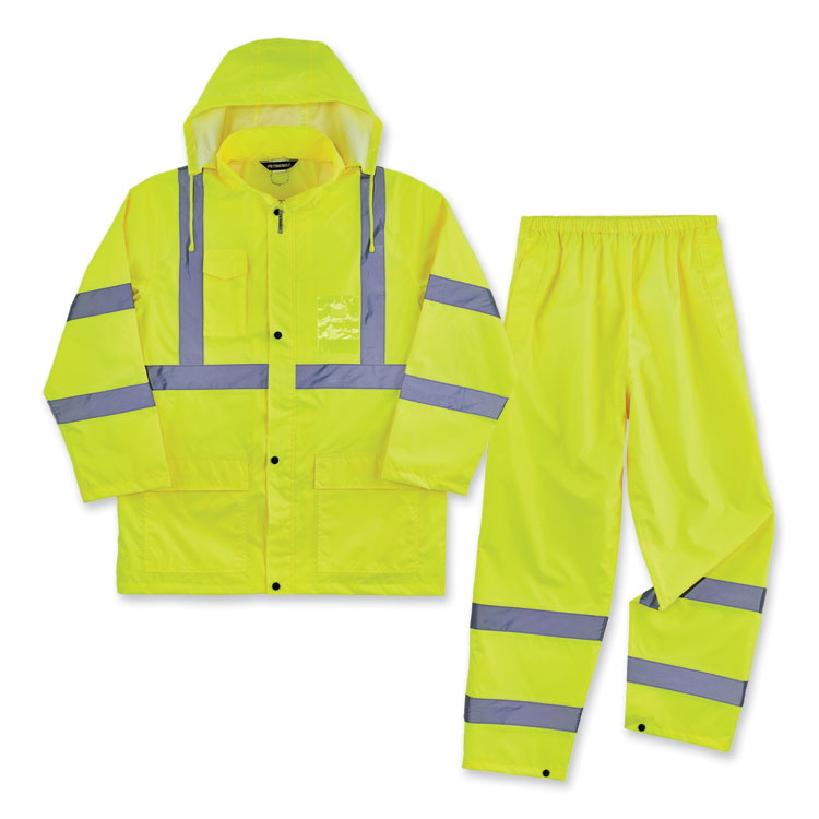 ergodyne® GloWear 8376K Lightweight HV Rain Suit, 2X-Large, Lime, Ships in 1-3 Business Days (EGO25436) Each