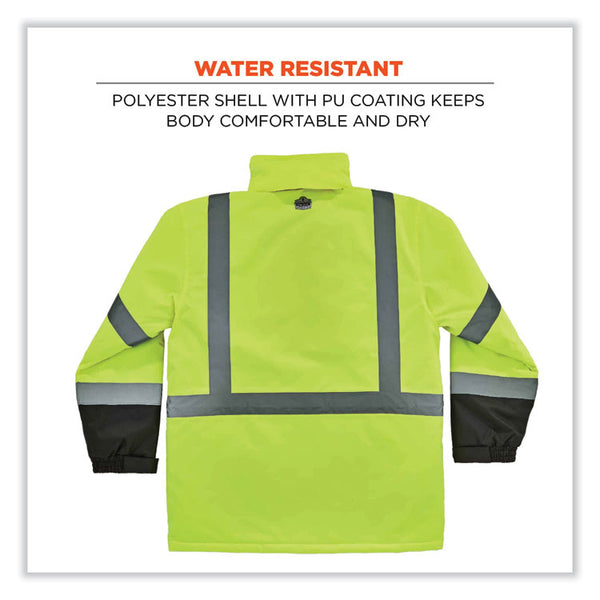 ergodyne® GloWear 8384 Class 3 Hi-Vis Quilted Thermal Parka, 3X-Large, Lime, Ships in 1-3 Business Days (EGO25567) Each