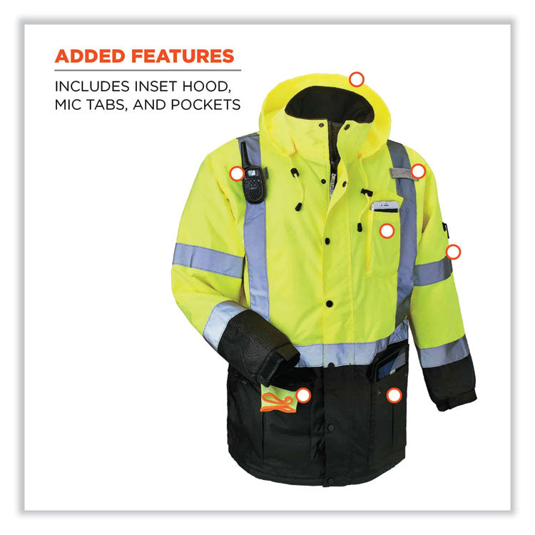 ergodyne® GloWear 8384 Class 3 Hi-Vis Quilted Thermal Parka, 3X-Large, Lime, Ships in 1-3 Business Days (EGO25567) Each