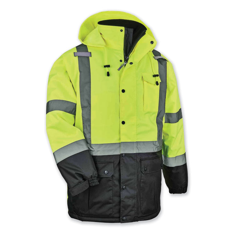ergodyne® GloWear 8384 Class 3 Hi-Vis Quilted Thermal Parka, 4X-Large, Lime, Ships in 1-3 Business Days (EGO25568) Each
