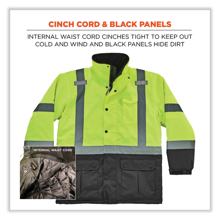 ergodyne® GloWear 8384 Class 3 Hi-Vis Quilted Thermal Parka, 5X-Large, Lime, Ships in 1-3 Business Days (EGO25569) Each