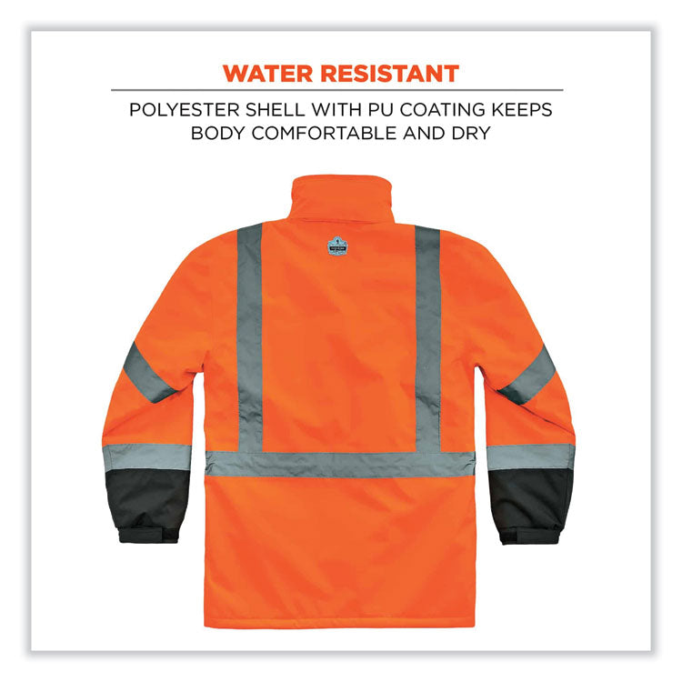 ergodyne® GloWear 8384 Class 3 Hi-Vis Quilted Thermal Parka, Medium, Orange, Ships in 1-3 Business Days (EGO25573) Each