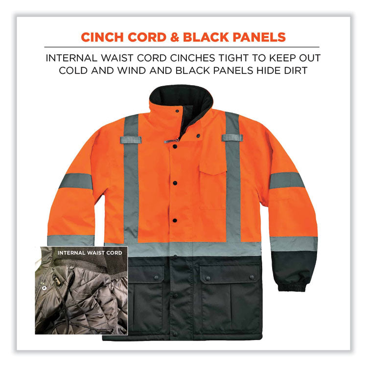 ergodyne® GloWear 8384 Class 3 Hi-Vis Quilted Thermal Parka, Medium, Orange, Ships in 1-3 Business Days (EGO25573) Each