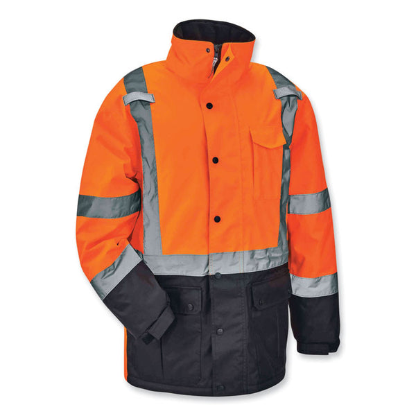 ergodyne® GloWear 8384 Class 3 Hi-Vis Quilted Thermal Parka, 3X-Large, Orange, Ships in 1-3 Business Days (EGO25577) Each