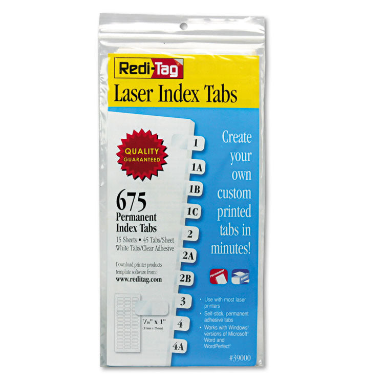 Redi-Tag® Laser Printable Index Tabs, 1/12-Cut, White, 0.44" Wide, 675/Pack (RTG39000) Box of 675