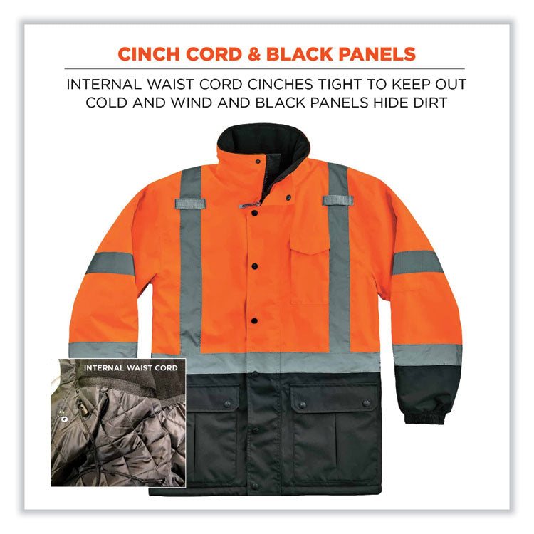 ergodyne® GloWear 8384 Class 3 Hi-Vis Quilted Thermal Parka, 5X-Large, Orange, Ships in 1-3 Business Days (EGO25579) Each
