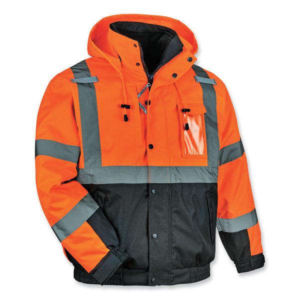 ergodyne® GloWear 8381 Class 3 Hi-Vis 4-in-1 Quilted Bomber Jacket, Orange, 3X-Large, Ships in 1-3 Business Days (EGO25587) Each