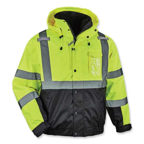 ergodyne® GloWear 8381 Class 3 Hi-Vis 4-in-1 Quilted Bomber Jacket, Lime, Small, Ships in 1-3 Business Days (EGO25592) Each