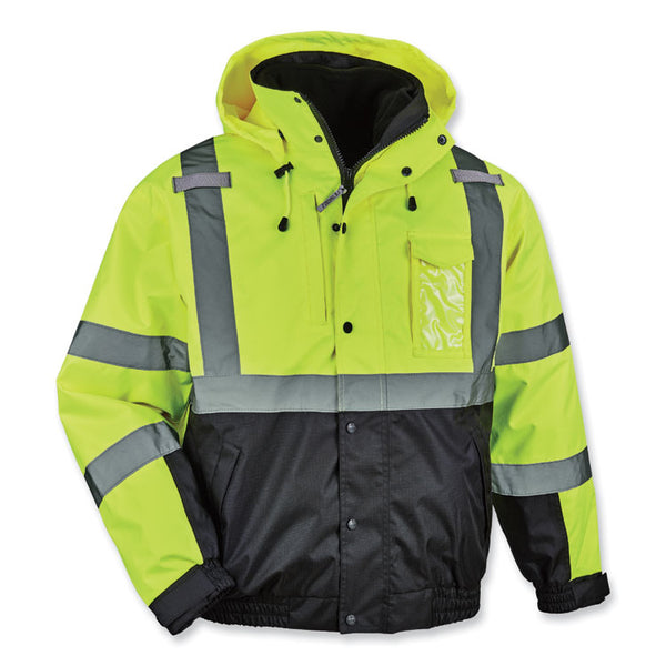 ergodyne® GloWear 8381 Class 3 Hi-Vis 4-in-1 Quilted Bomber Jacket, Lime, Medium, Ships in 1-3 Business Days (EGO25593) Each