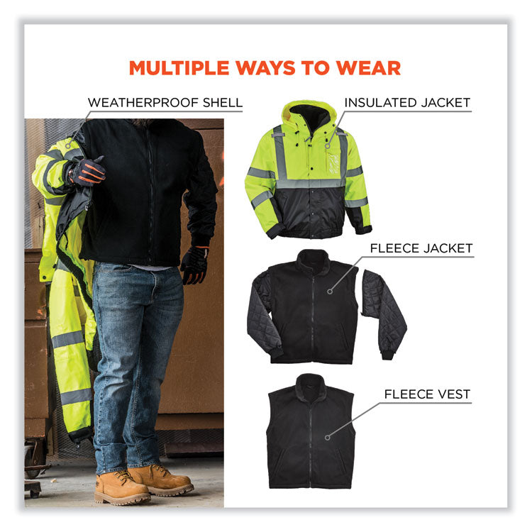ergodyne® GloWear 8381 Class 3 Hi-Vis 4-in-1 Quilted Bomber Jacket, Lime, 2X-Large, Ships in 1-3 Business Days (EGO25596) Each
