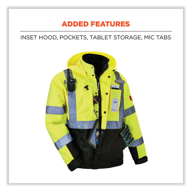 ergodyne® GloWear 8381 Class 3 Hi-Vis 4-in-1 Quilted Bomber Jacket, Lime, 4X-Large, Ships in 1-3 Business Days (EGO25598) Each