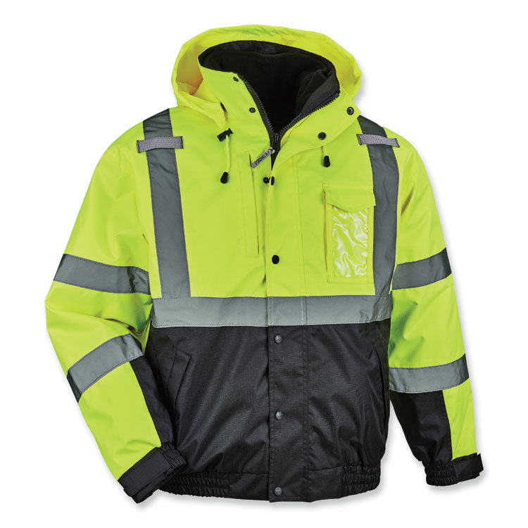 ergodyne® GloWear 8381 Class 3 Hi-Vis 4-in-1 Quilted Bomber Jacket, Lime, 4X-Large, Ships in 1-3 Business Days (EGO25598) Each