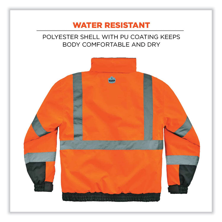 ergodyne® GloWear 8377 Class 3 Hi-Vis Quilted Bomber Jacket, Orange, Small, Ships in 1-3 Business Days (EGO25612) Each