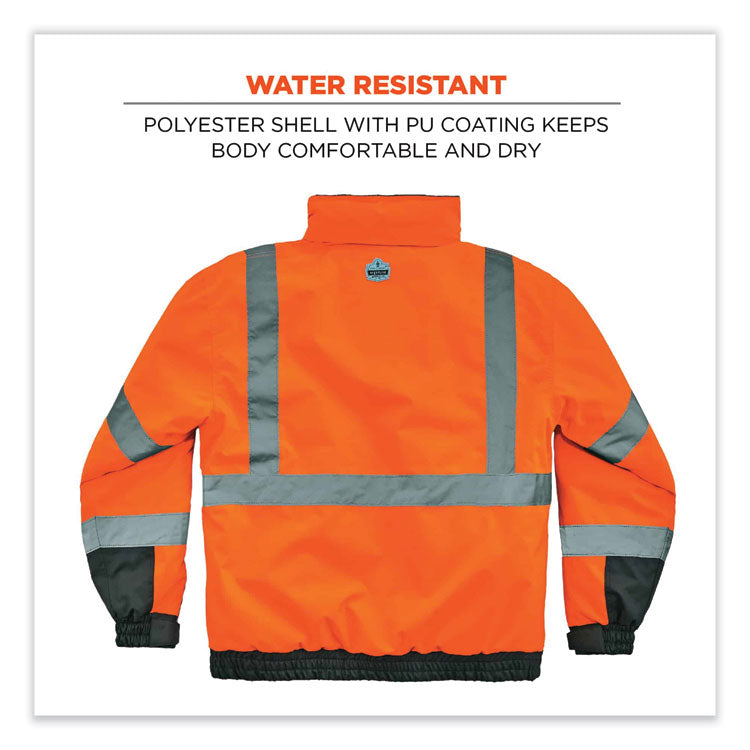ergodyne® GloWear 8377 Class 3 Hi-Vis Quilted Bomber Jacket, Orange, Medium, Ships in 1-3 Business Days (EGO25613) Each