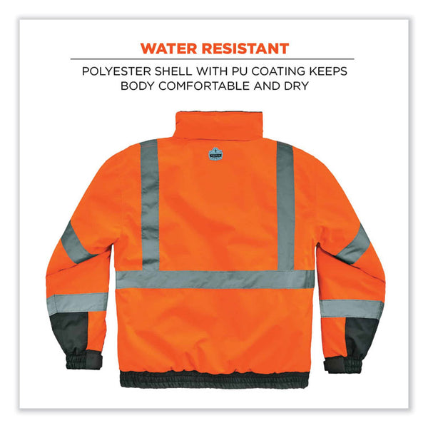 ergodyne® GloWear 8377 Class 3 Hi-Vis Quilted Bomber Jacket, Orange, 3X-Large, Ships in 1-3 Business Days (EGO25617) Each