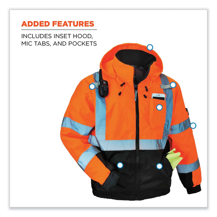 ergodyne® GloWear 8377 Class 3 Hi-Vis Quilted Bomber Jacket, Orange, 5X-Large, Ships in 1-3 Business Days (EGO25619) Each