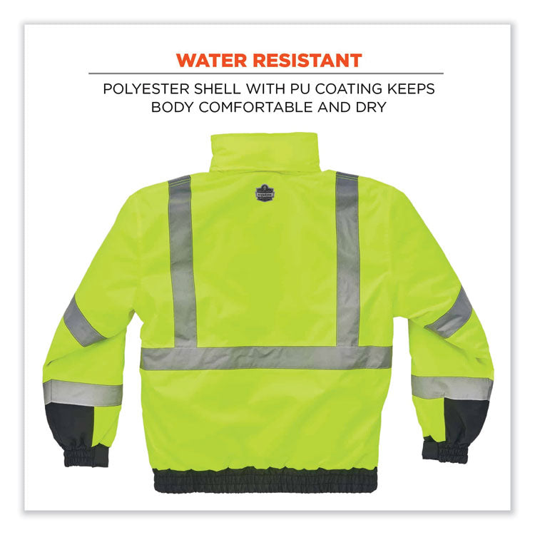 ergodyne® GloWear 8377 Class 3 Hi-Vis Quilted Bomber Jacket, Lime, Small, Ships in 1-3 Business Days (EGO25622) Each