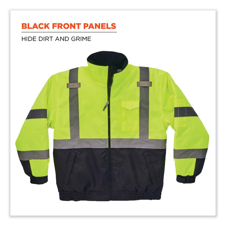 ergodyne® GloWear 8377 Class 3 Hi-Vis Quilted Bomber Jacket, Lime, Medium, Ships in 1-3 Business Days (EGO25623) Each