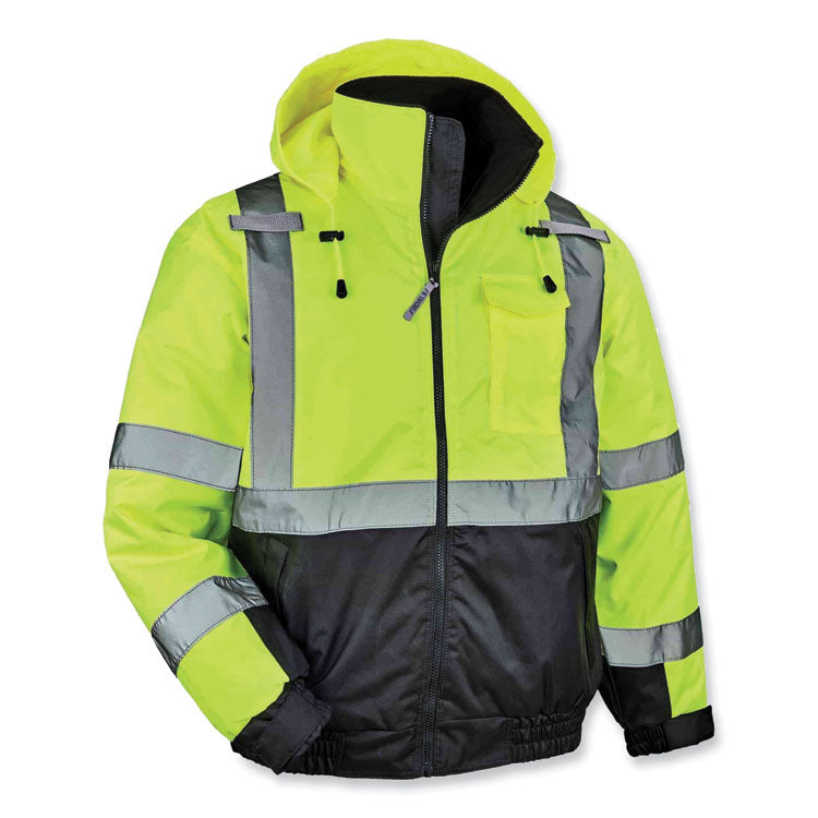 ergodyne® GloWear 8377 Class 3 Hi-Vis Quilted Bomber Jacket, Lime, Medium, Ships in 1-3 Business Days (EGO25623) Each