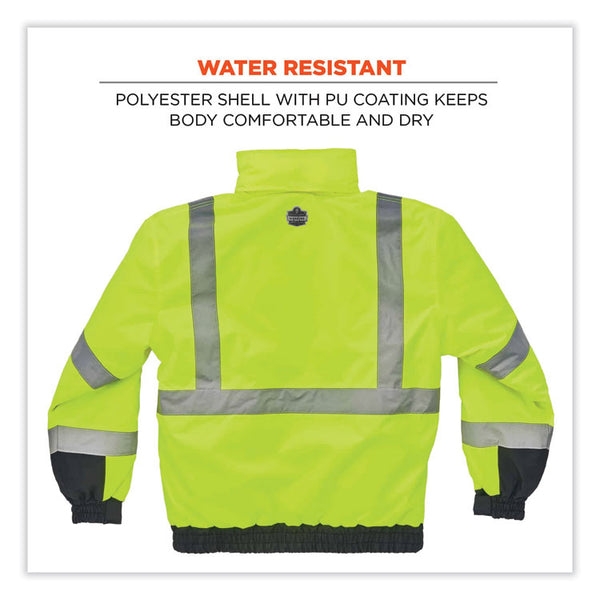 ergodyne® GloWear 8377 Class 3 Hi-Vis Quilted Bomber Jacket, Lime, Large, Ships in 1-3 Business Days (EGO25624) Each